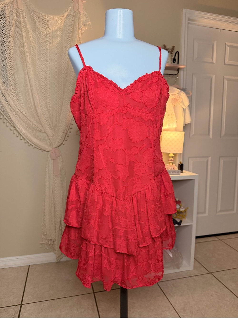 Romantic Wild Fable Red Tiered Spaghetti-Strap Dress